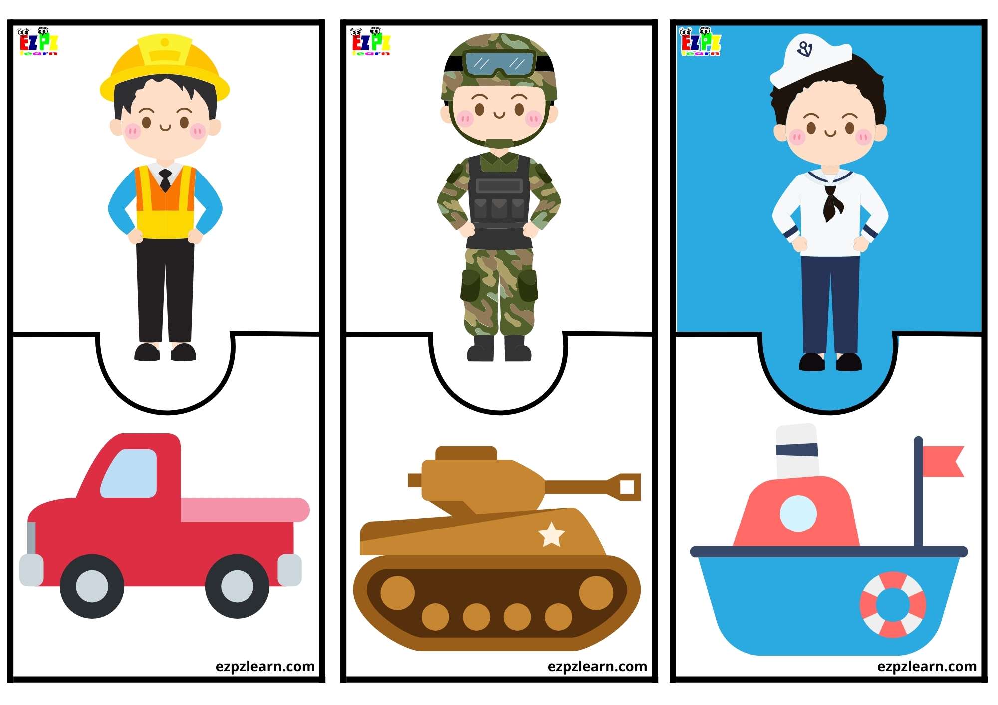 Worker, Soldier and Sailor Free Download  Puzzle Match 